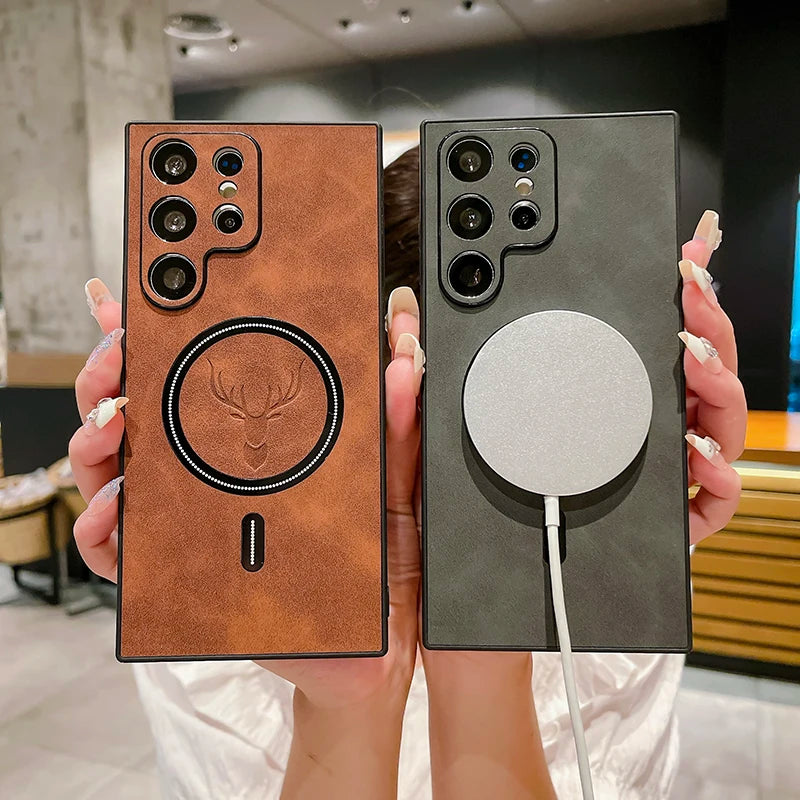 Capa Magnética em Pele PU para Samsung Galaxy S26 S25 S24 S23 Ultra — MagSafe