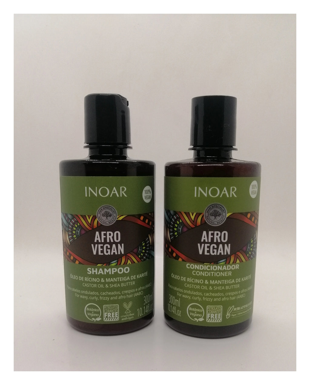 Shampoo e Condicionador Inoar Afro Vegan com Óleo de Rícino e Manteiga de Karíté