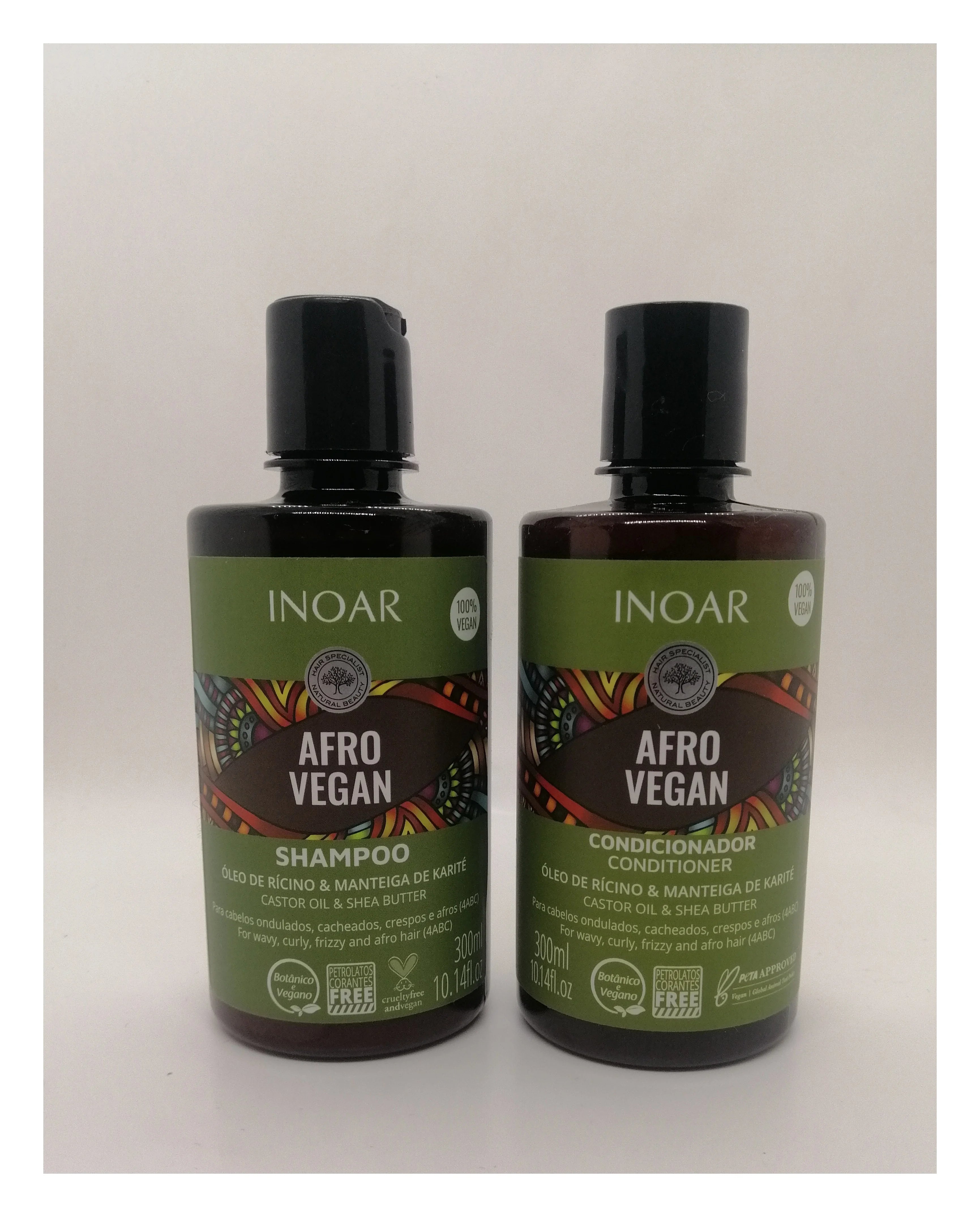 Shampoo e Condicionador Inoar Afro Vegan com Óleo de Rícino e Manteiga de Karíté