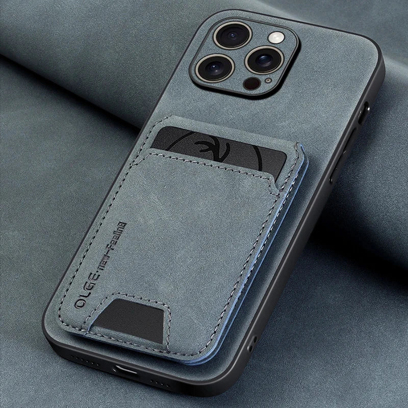 Capa Carteira em Pele com Porta-Cartões para iPhone 17 16 15 14 13 11 Pro Max