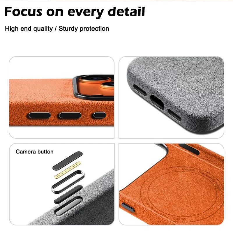 Capa em Alcantara Italiana com MagSafe para iPhone 17 Pro Max — Botão Inteligente