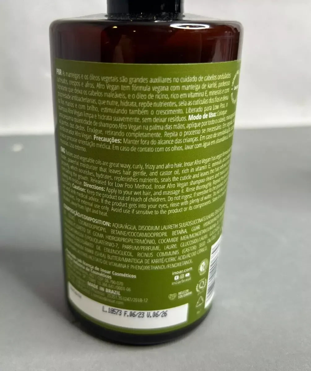 Shampoo e Condicionador Inoar Afro Vegan com Óleo de Rícino e Manteiga de Karíté