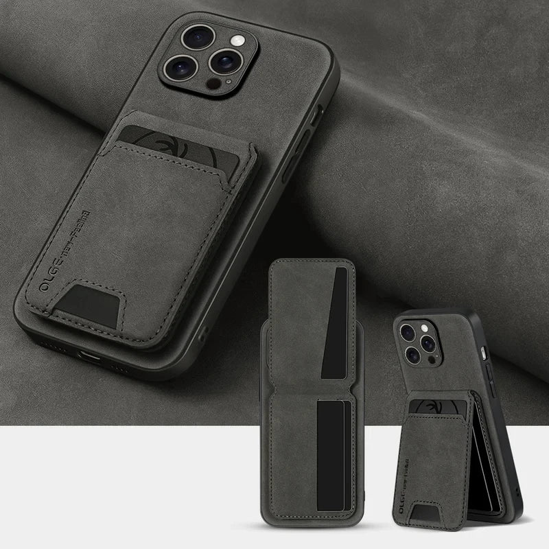 Capa Carteira em Pele com Porta-Cartões para iPhone 17 16 15 14 13 11 Pro Max