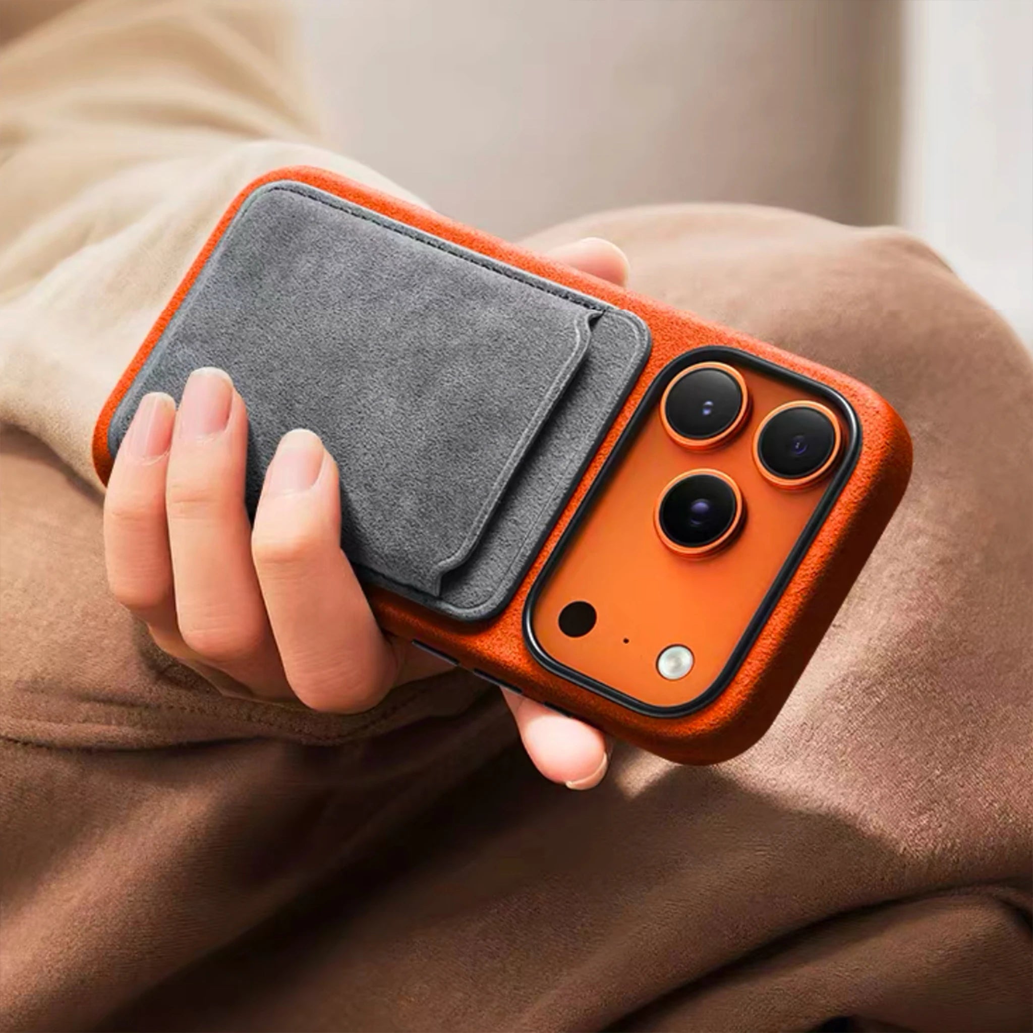 Capa em Alcantara Italiana com MagSafe para iPhone 17 Pro Max — Botão Inteligente
