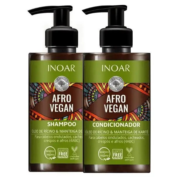 Shampoo e Condicionador Inoar Afro Vegan com Óleo de Rícino e Manteiga de Karíté