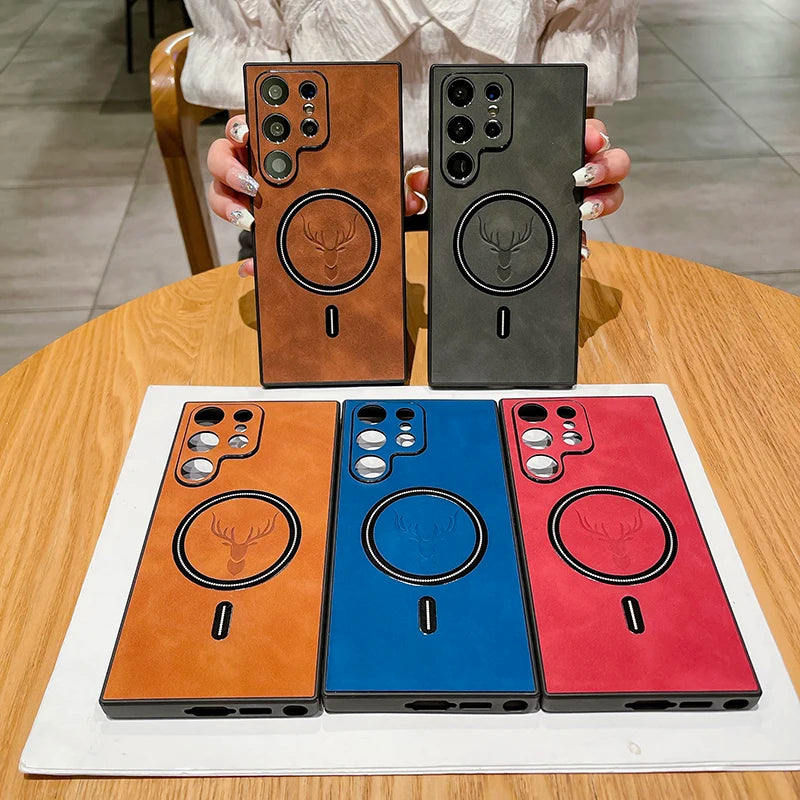 Capa Magnética em Pele PU para Samsung Galaxy S26 S25 S24 S23 Ultra — MagSafe