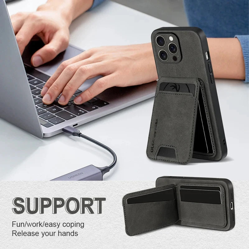 Capa Carteira em Pele com Porta-Cartões para iPhone 17 16 15 14 13 11 Pro Max