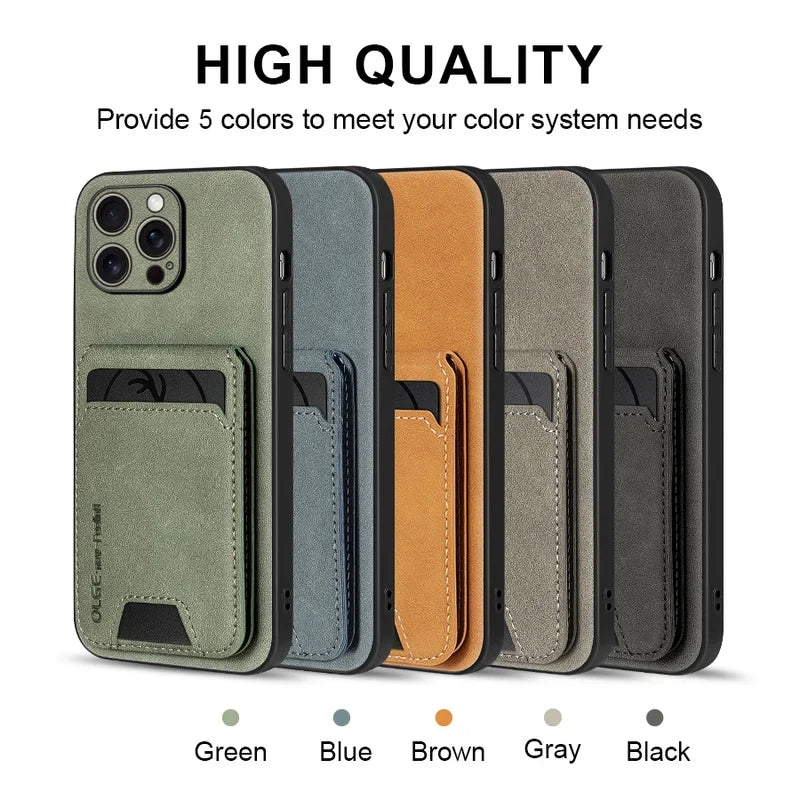 Capa Carteira em Pele com Porta-Cartões para iPhone 17 16 15 14 13 11 Pro Max
