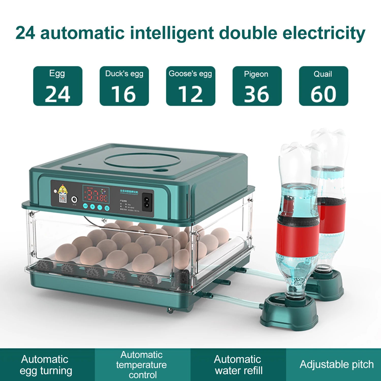 Automatic Incubator for Hatching Eggs, Egg Incubator for 9/15/30/48 Eggs Constant Temperature Design, Adjustable Temperature