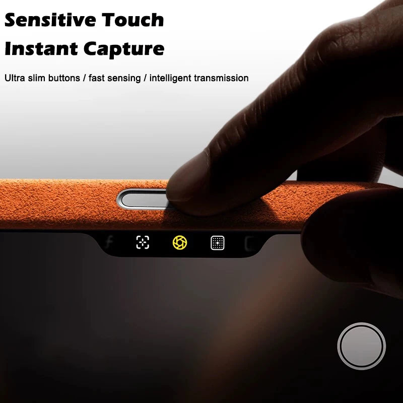 Capa em Alcantara Italiana com MagSafe para iPhone 17 Pro Max — Botão Inteligente