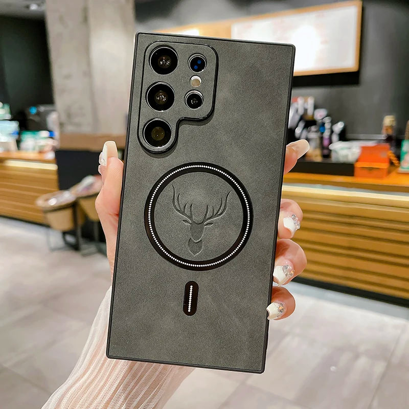 Capa Magnética em Pele PU para Samsung Galaxy S26 S25 S24 S23 Ultra — MagSafe