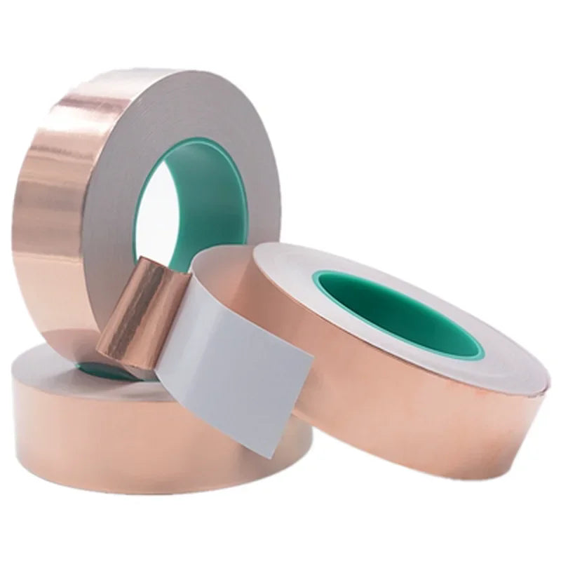 20m Doubel Side Conductive Copper Foil Tape Adhesive Strip Heat Shield Eliminate EMI Anti-static Repair Tape 0.05mm Thickness
