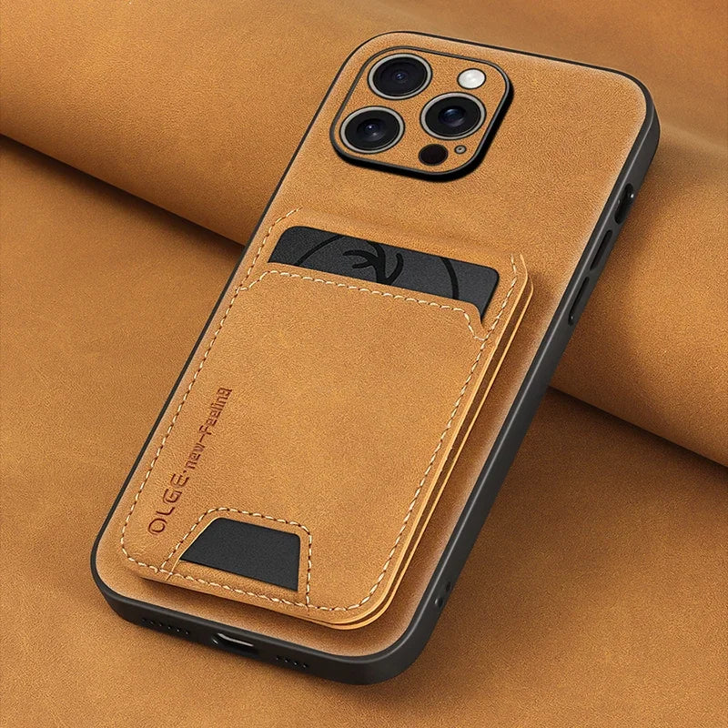 Capa Carteira em Pele com Porta-Cartões para iPhone 17 16 15 14 13 11 Pro Max