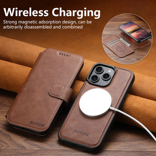 Capa Carteira em Pele PU com Carregamento Sem Fios para iPhone 17 16 15 14 13 12