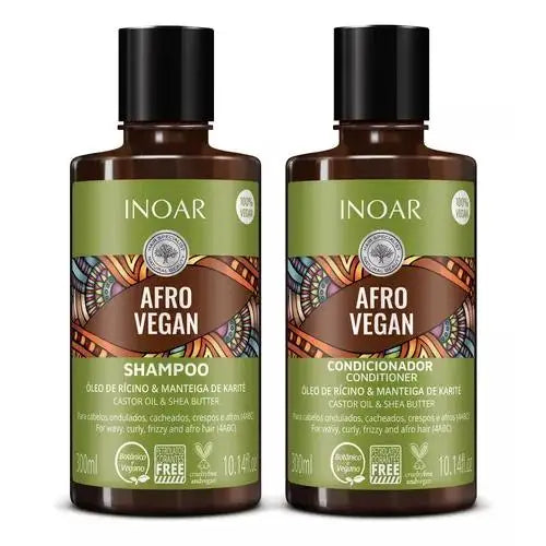 Shampoo e Condicionador Inoar Afro Vegan com Óleo de Rícino e Manteiga de Karíté