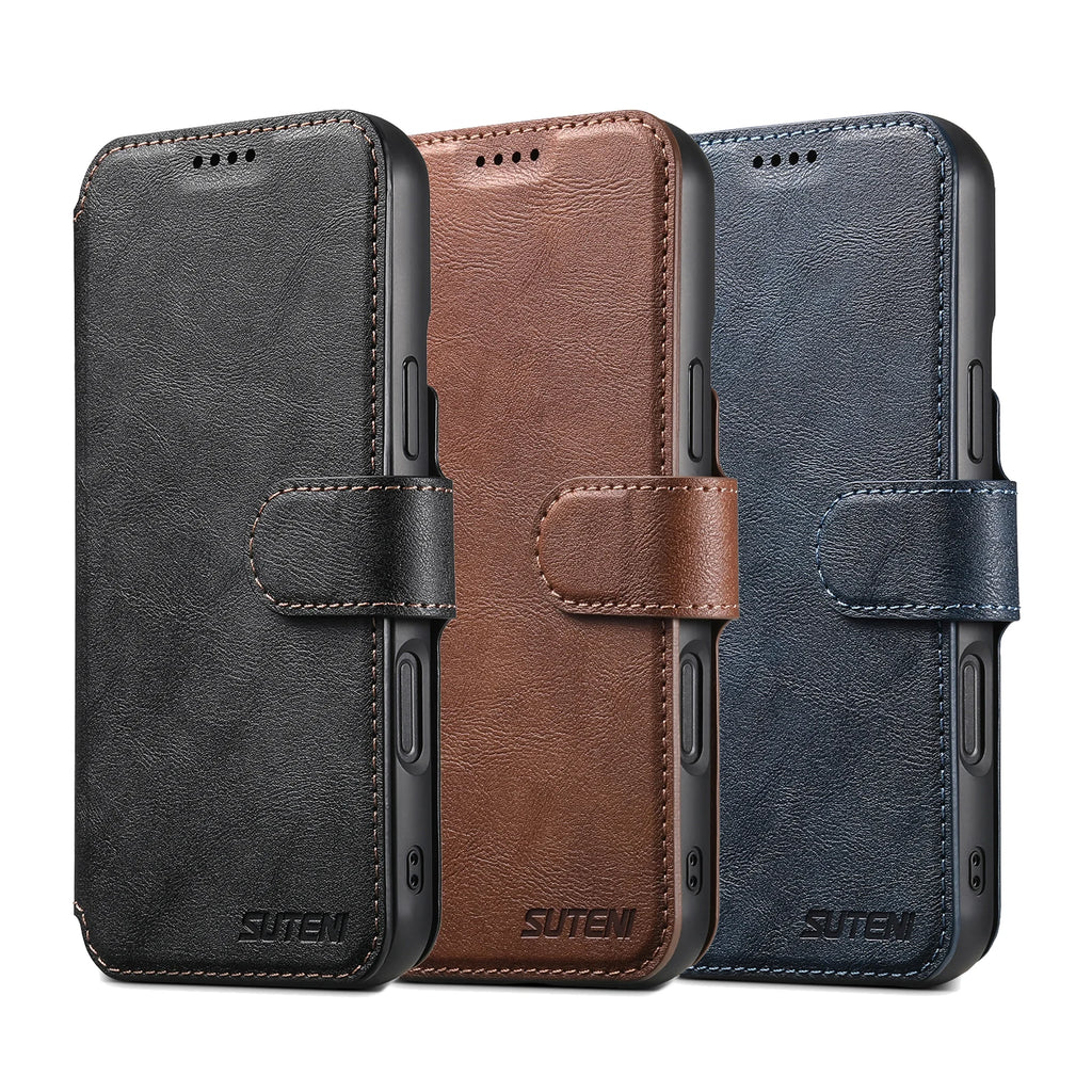 Capa Carteira em Pele PU com Carregamento Sem Fios para iPhone 17 16 15 14 13 12