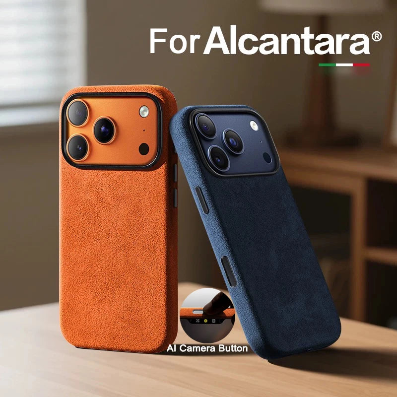 Capa em Alcantara Italiana com MagSafe para iPhone 17 Pro Max — Botão Inteligente