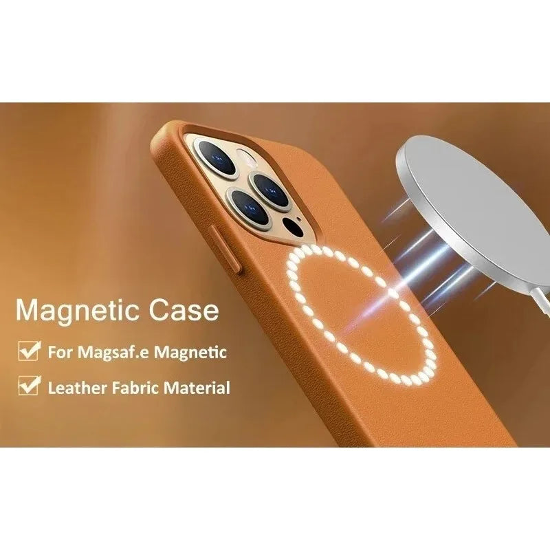 Capa em Pele MagSafe para iPhone 17 16 15 14 Pro Max — Animação Magnética