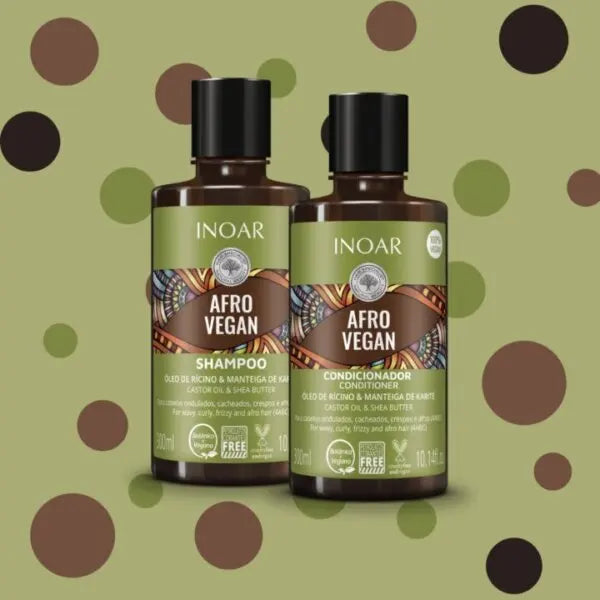Shampoo e Condicionador Inoar Afro Vegan com Óleo de Rícino e Manteiga de Karíté