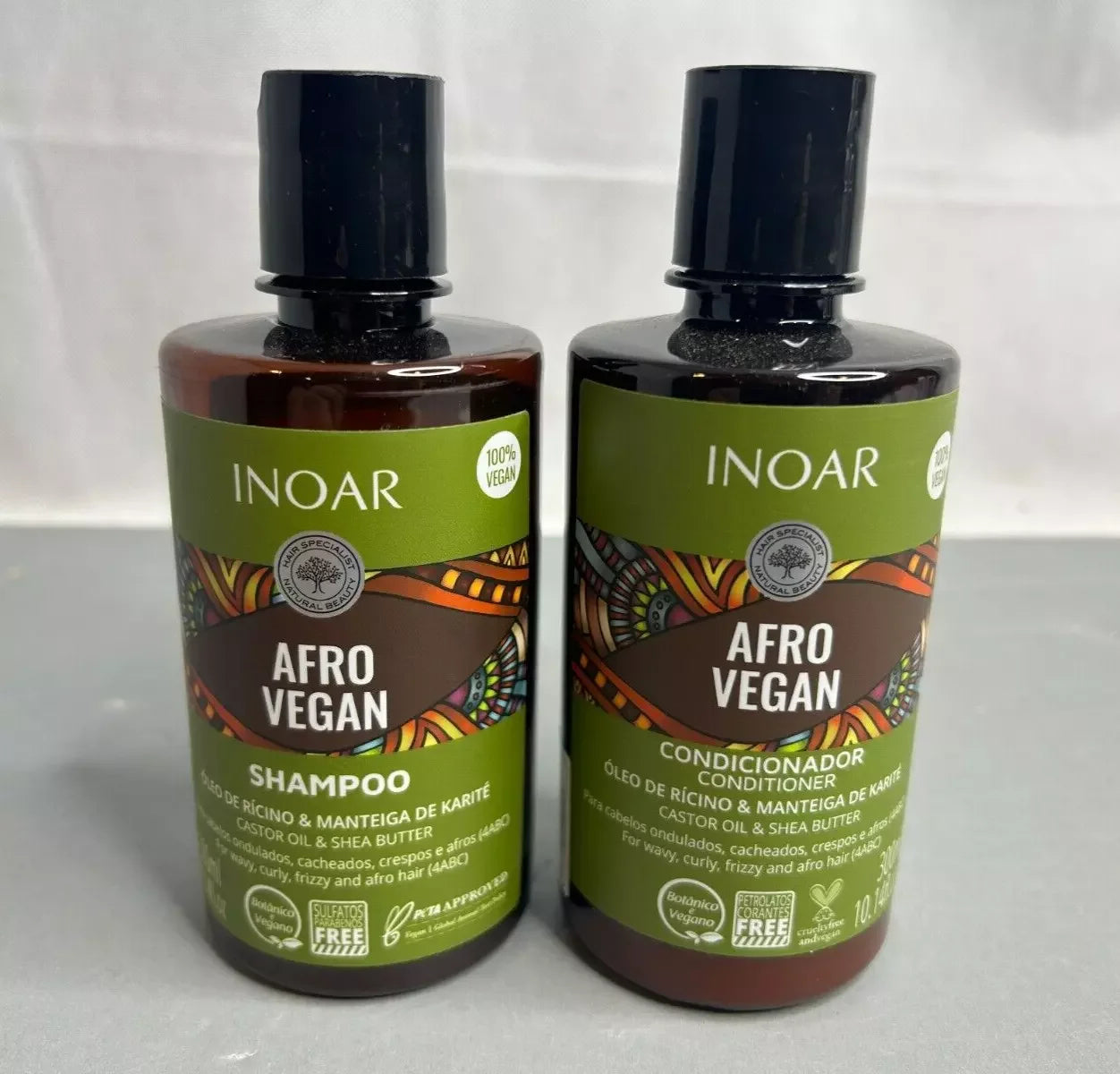 Shampoo e Condicionador Inoar Afro Vegan com Óleo de Rícino e Manteiga de Karíté
